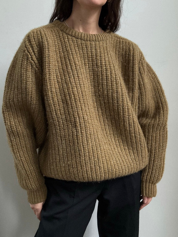 Vintage Hand Knit Brown Toned Irish Sweater Size Large