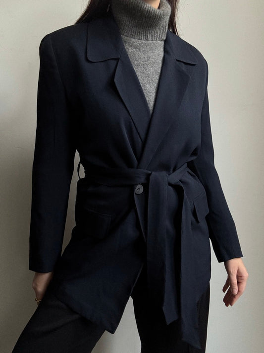Vintage Navy Blue Belted Blazer Size Medium