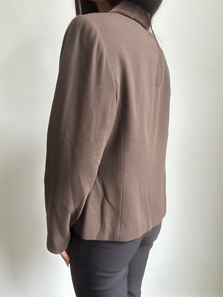 Vintage Double-Breasted Brown Blazer + Dark Brown Velvet Collar Size 6