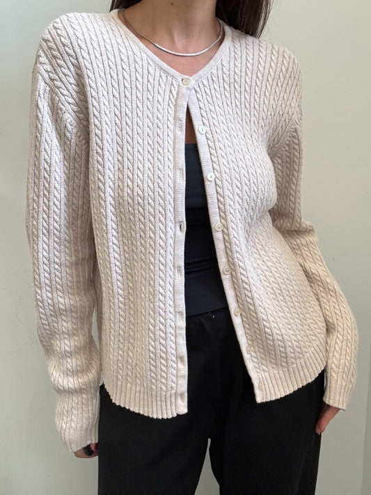 Vintage Cream Cable Knit Cardigan Size M