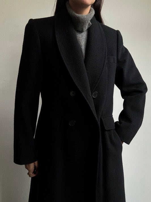 Vintage Black Pure Wool Fitted Coat Size Medium