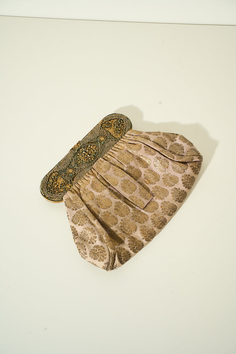 Vintage 1920'S's Beaded Brown and Gold Floral Pattern Clutch