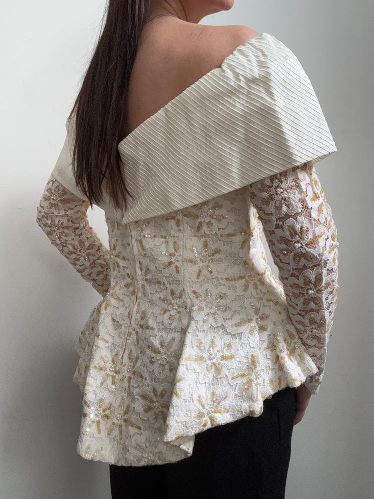 Vintage Ivory Off the Shoulder 80's Top Large