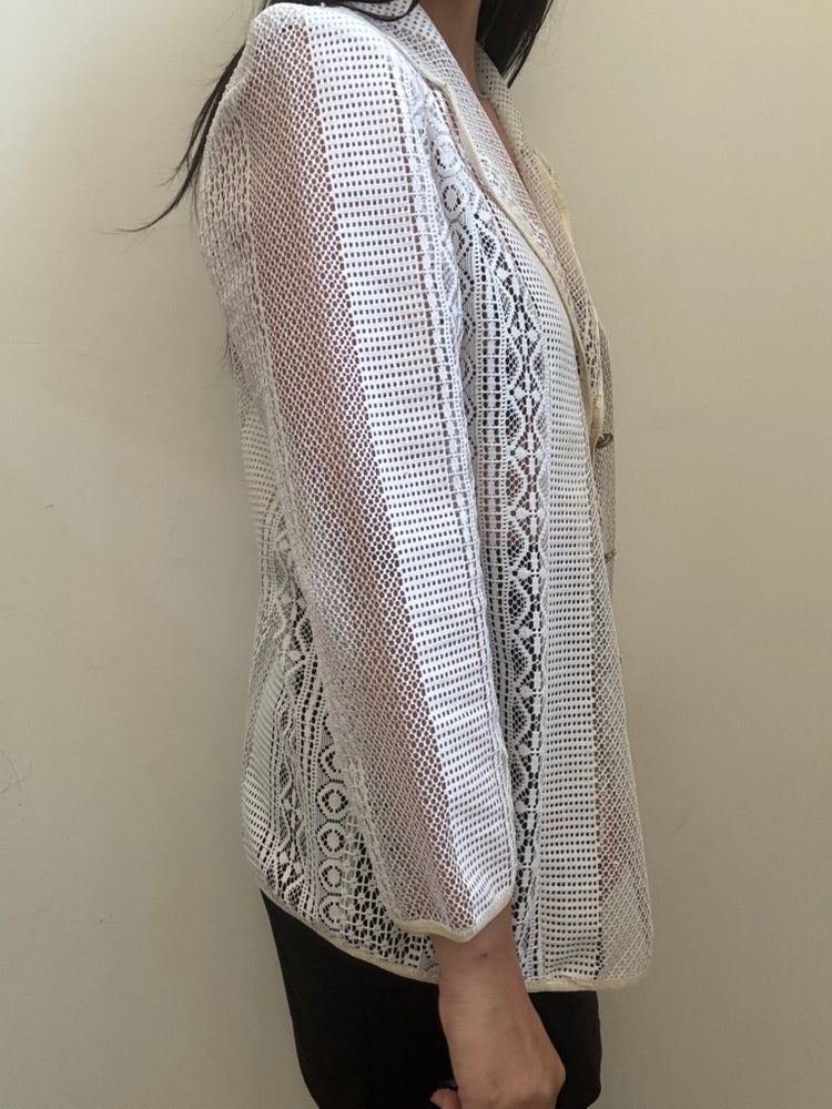 Vintage White Lace Blazer Style Blouse Size Large