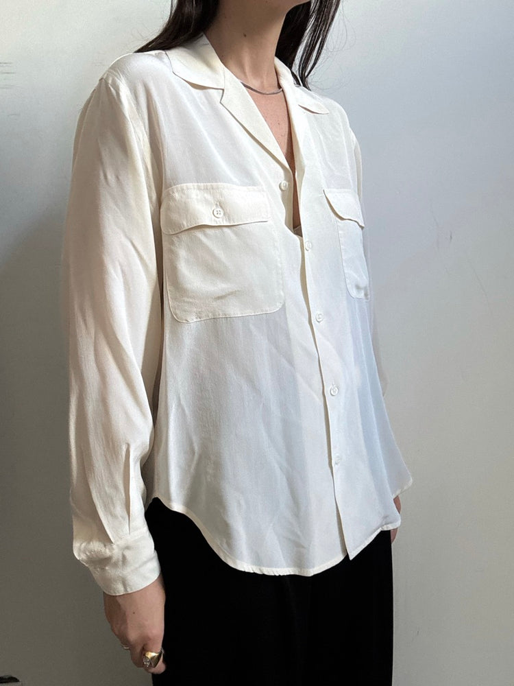 Vintage Ralph Lauren Cream Silk Blouse Size Large