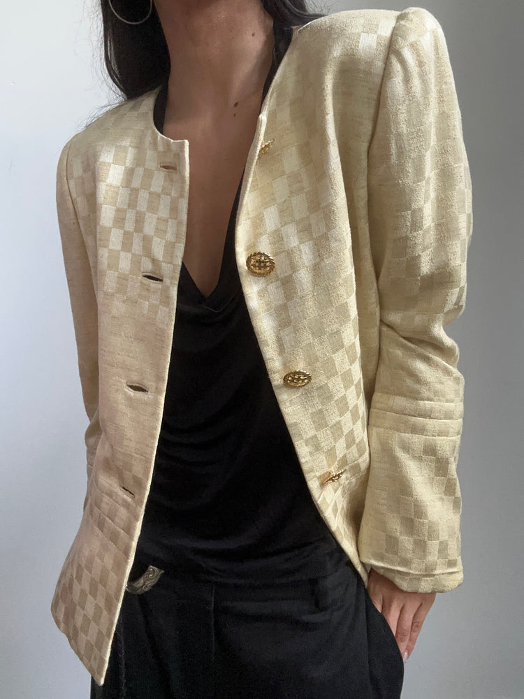 Vintage Yellow Check Blazer Size Small