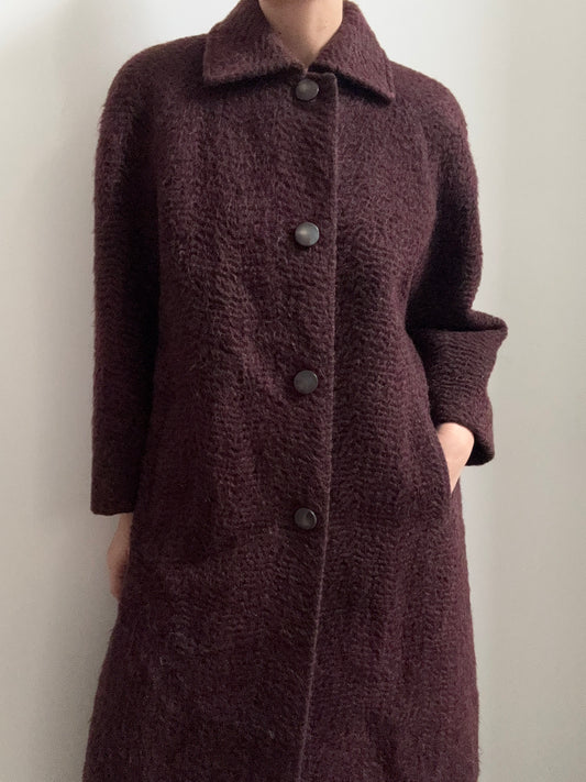 Vintage Missoni Burgundy Mohair Buttoned Coat Size Large