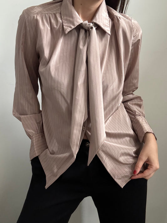 Vintage DVF Tan Striped Satin Button Up Size Medium