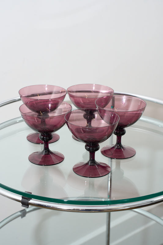 Vintage Set of Five Purple Coupe Glasses