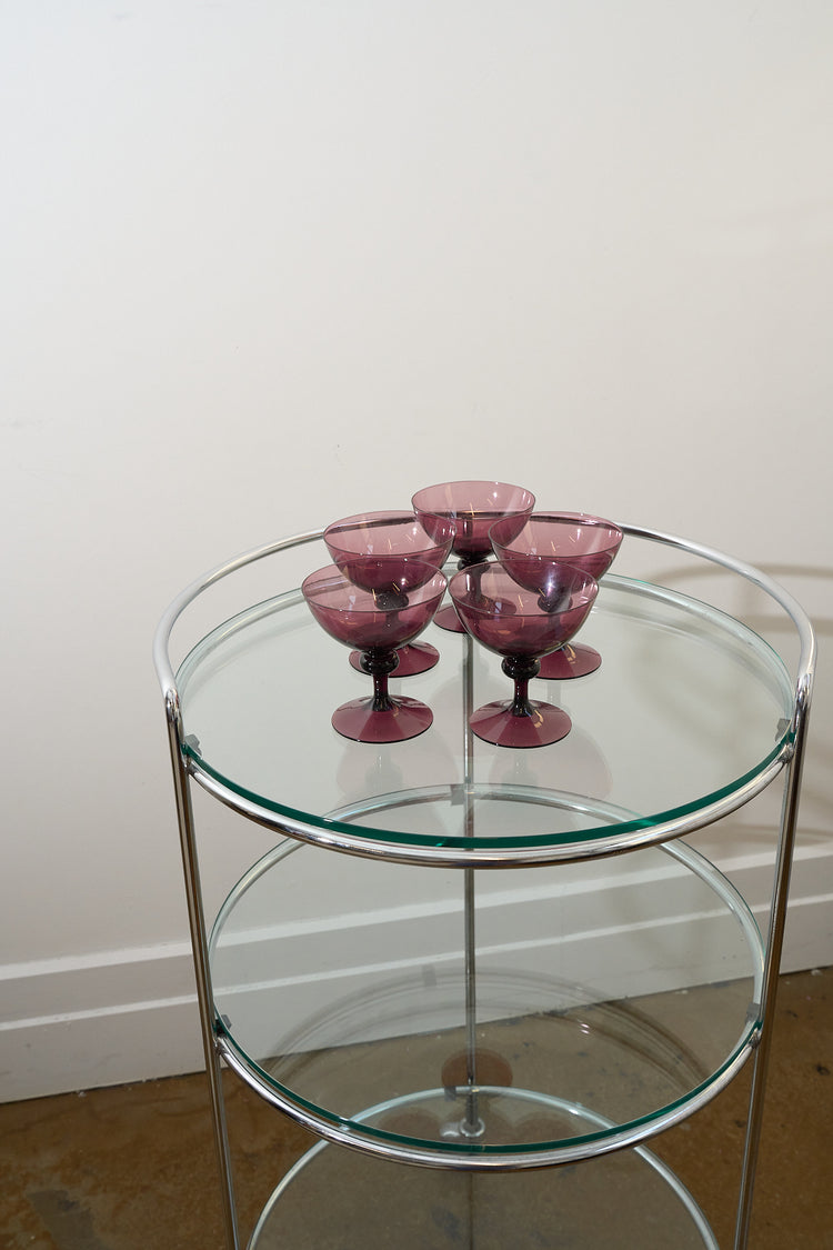 Vintage Set of Five Purple Coupe Glasses