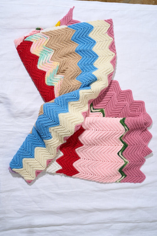 Vintage 70's Colorful Hand Knit Blanket