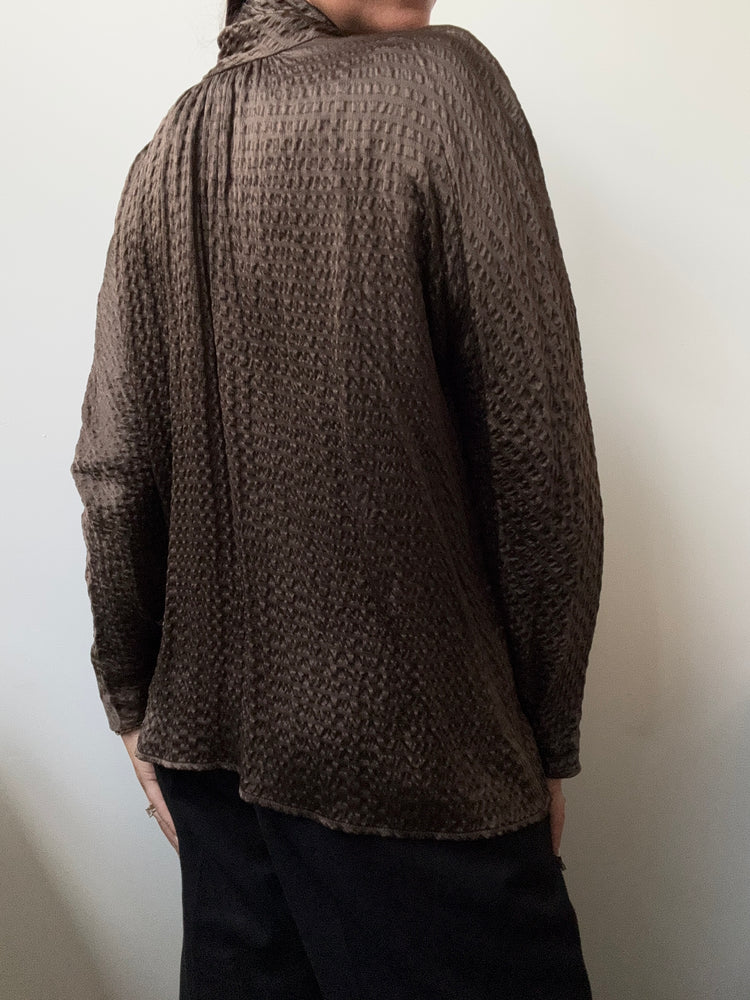 Vintage Oscar de la Renta Brown Textured Button-Up Blouse Size Small
