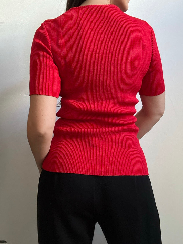 Vintage Pierre Cardin Red Knit Top Size Small