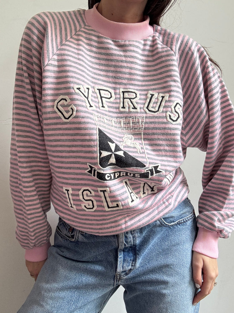 Vintage Pink and Grey Striped Cyprus Crewneck Size Medium