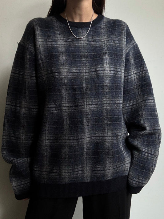 Vintage Polo Sport Navy Plaid Wool Sweater Size XL