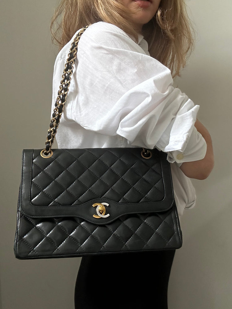 Vintage Two Toned Black Chanel 1991-1994 Flap Bag