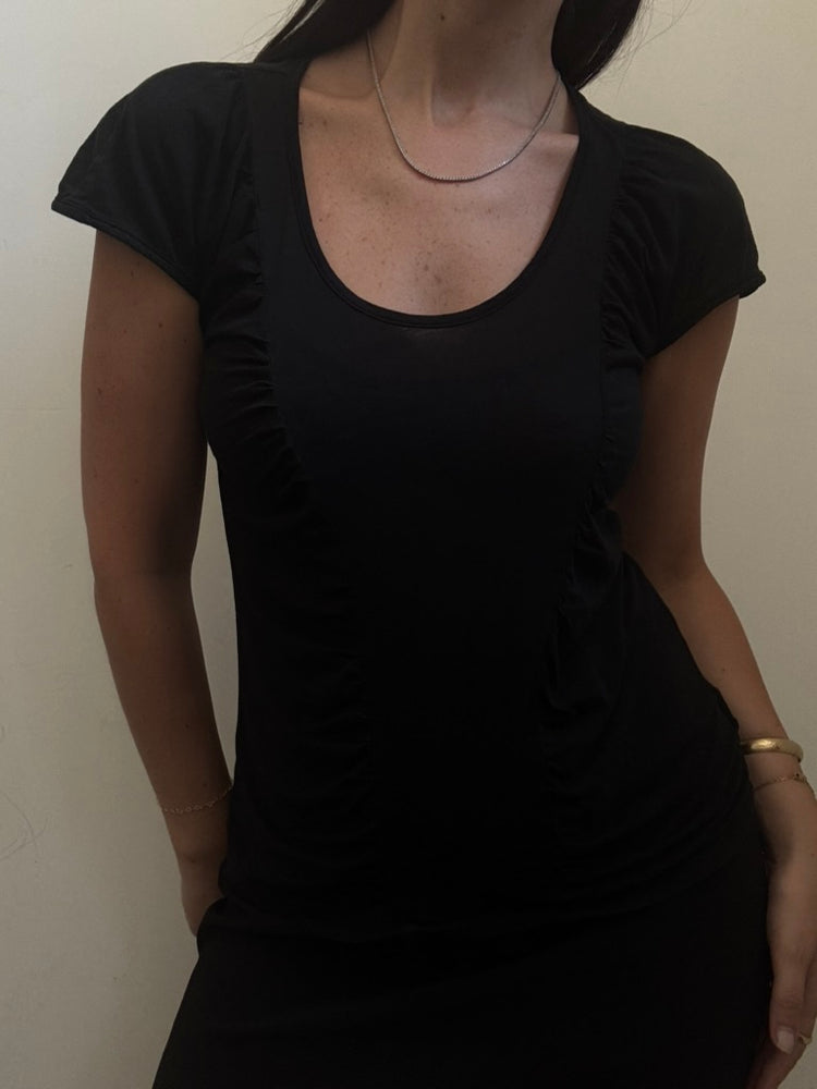 Vintage Black Cotton Blend Ruched T-Shirt Size Small