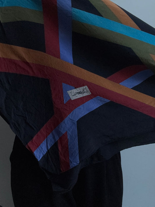 Vintage YSL Silk Black Scarf + Color Blocked Stripes