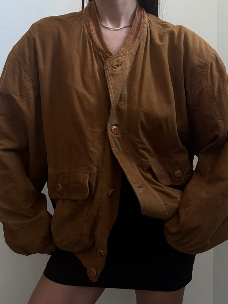 Vintage Brown Italian Suede Bomber Size Medium