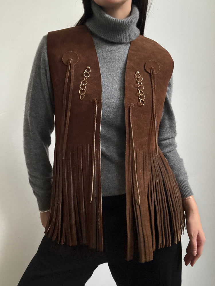 Vintage Genuine Suede Fringe Vest Size Small