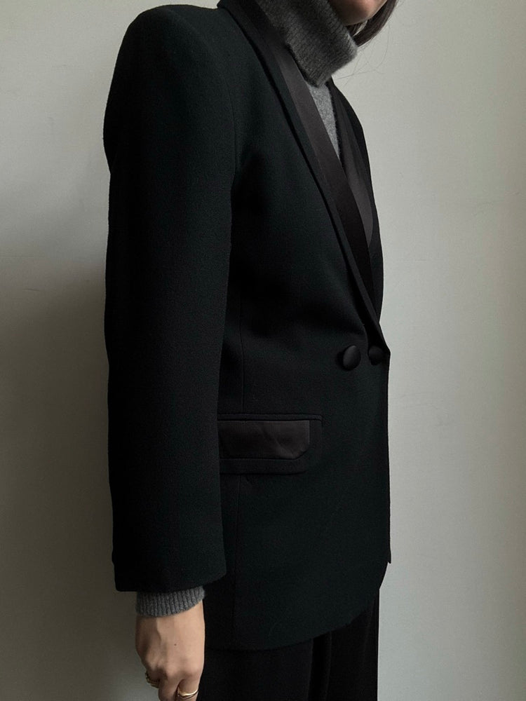 Vintage Pure Wool Black Tuxedo Style Blazer Size Small