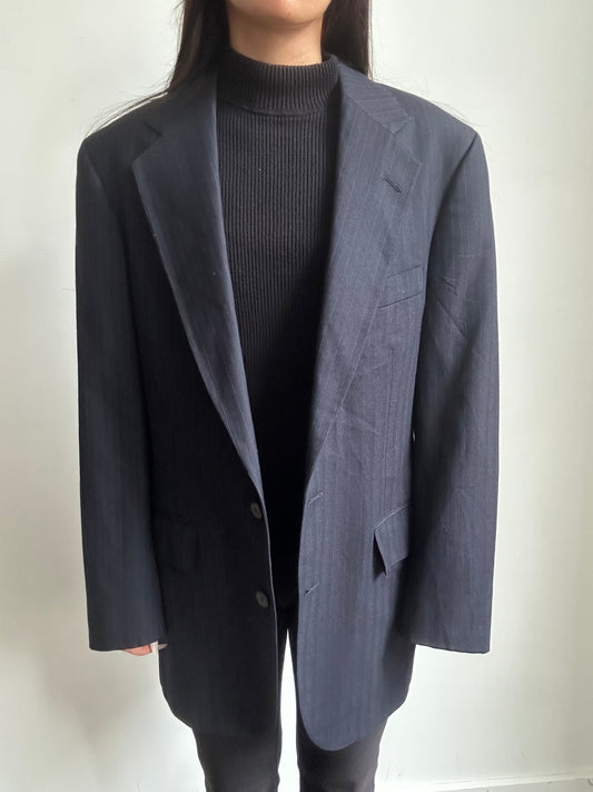 Vintage Ralph Lauren Navy Blue Striped Blazer Size Large