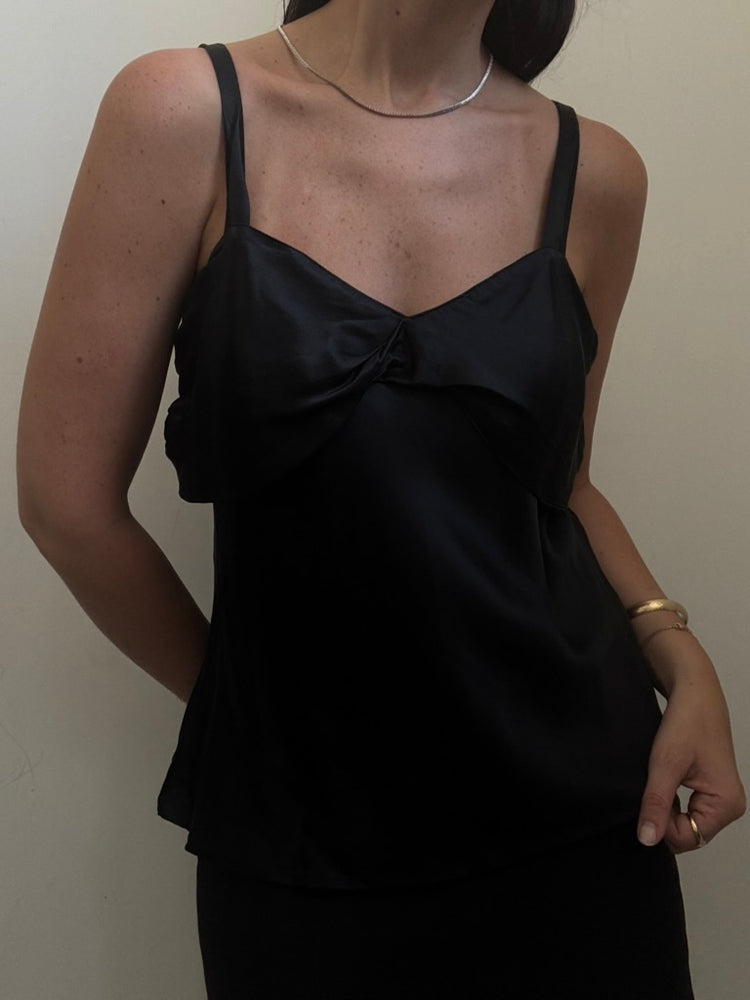 Vintage Black Silk Tank Top Size Large