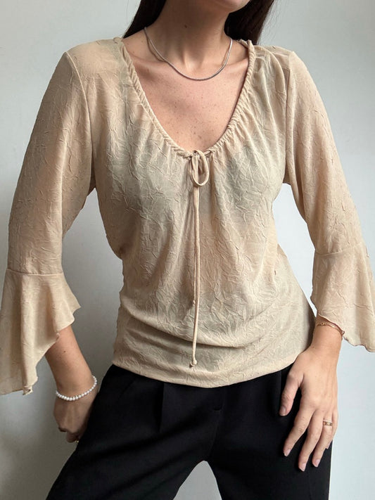 Vintage Beige Blouse + Crinkled Texture Size Medium