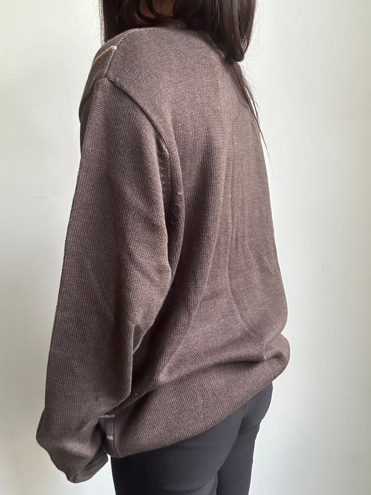 Vintage Oscar De La Renta Brown Ribbed Crew-Neck Sweater Size Large