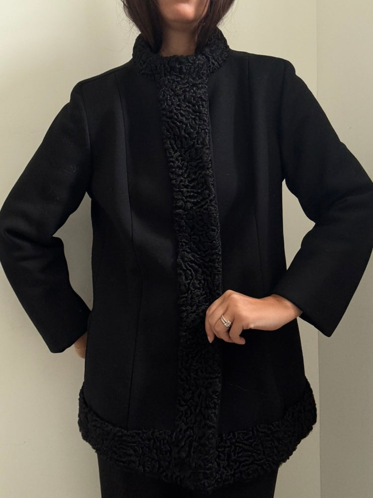 Vintage Persian Lamb Black Mid-Length Coat Size Small
