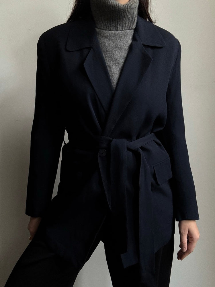 Vintage Navy Blue Belted Blazer Size Medium