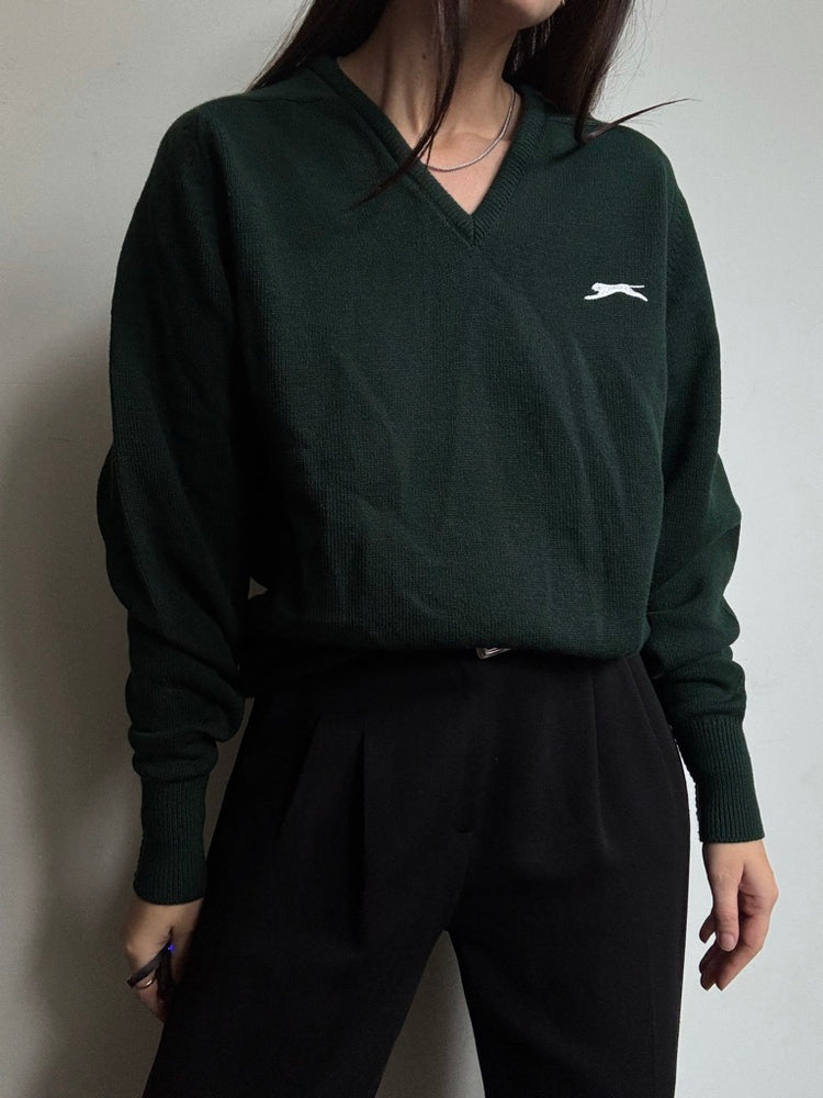 Vintage Slazenger Hunter Green Acrylic V-Neck Sweater Size Medium