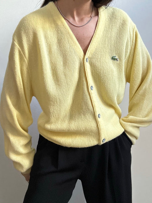 Vintage Lacoste Yellow Cardigan Size Large
