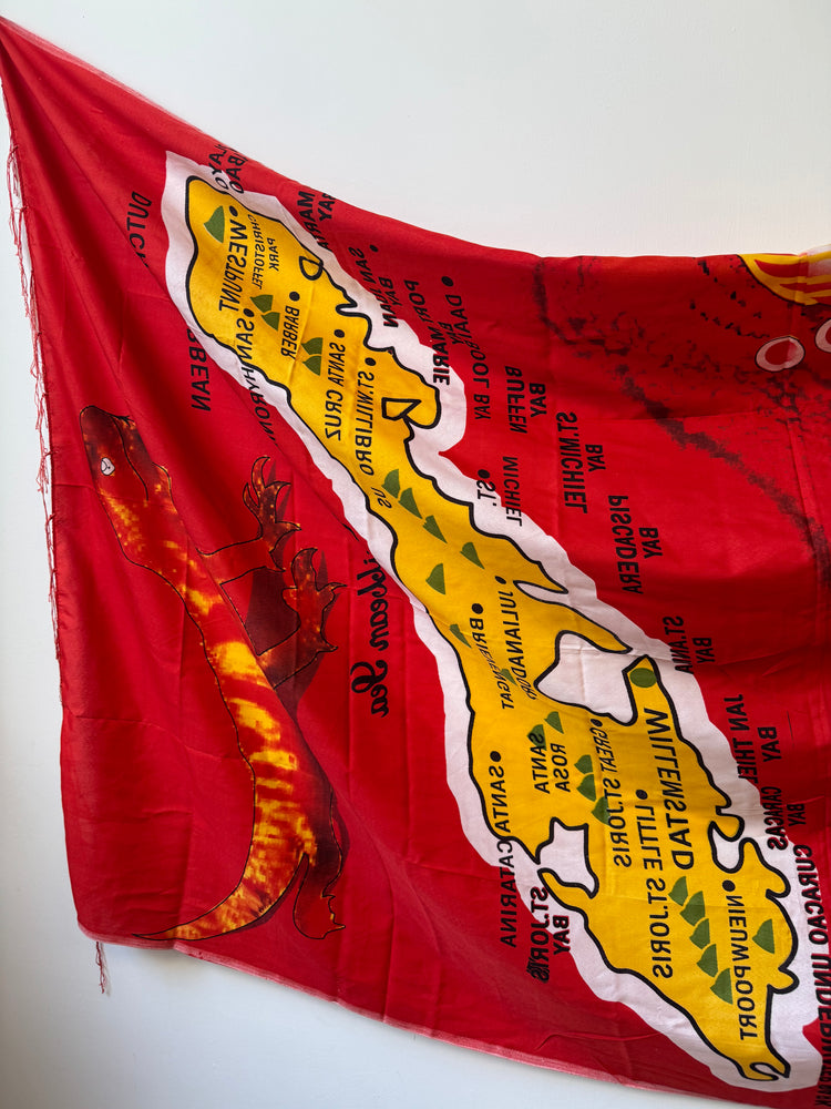 Vintage Red Curacao Wrap Sarong Scarf