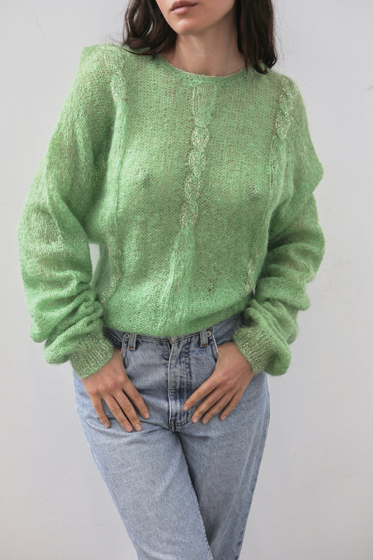 Vintage Mohair Lime Green Light Knitted Pullover Size M