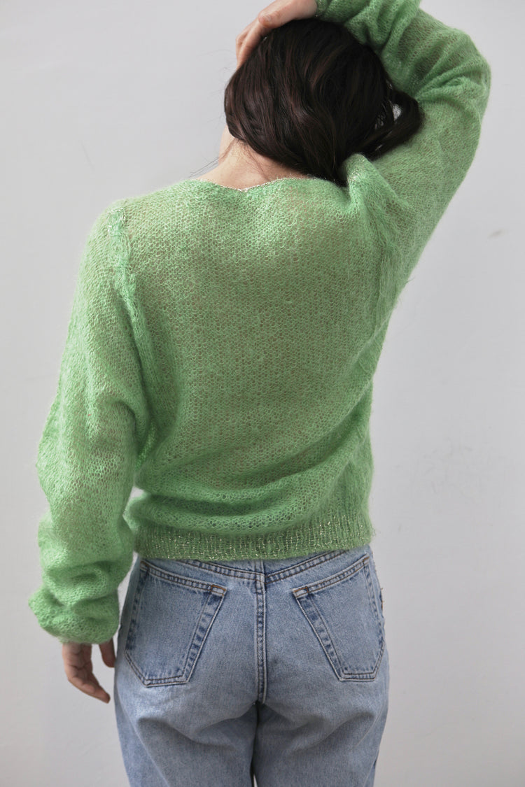 Vintage Mohair Lime Green Light Knitted Pullover Size M