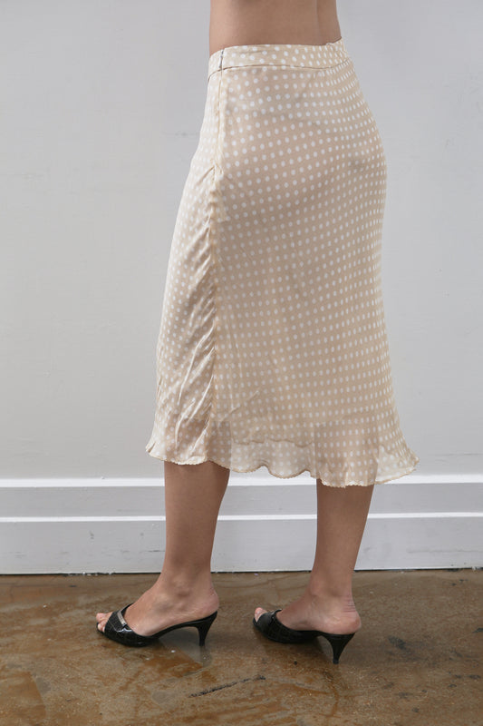 Vintage Silk Polka Dot Midi Skirt Size 4