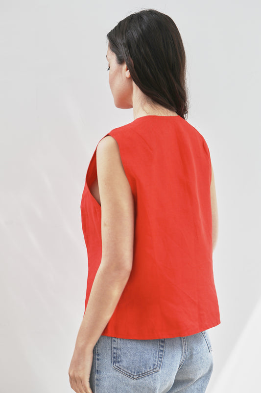 Vintage Red Linen Vest Size 6