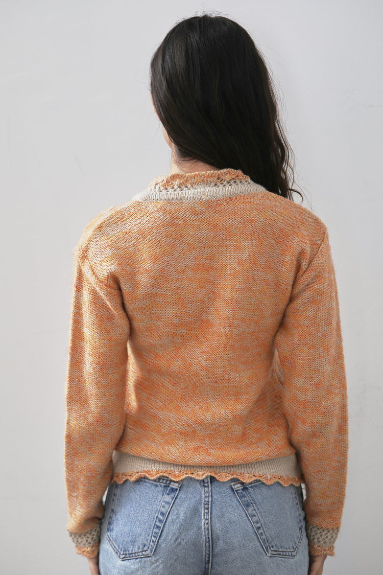 Vintage Beaded Knit Orange Cardigan Size 4