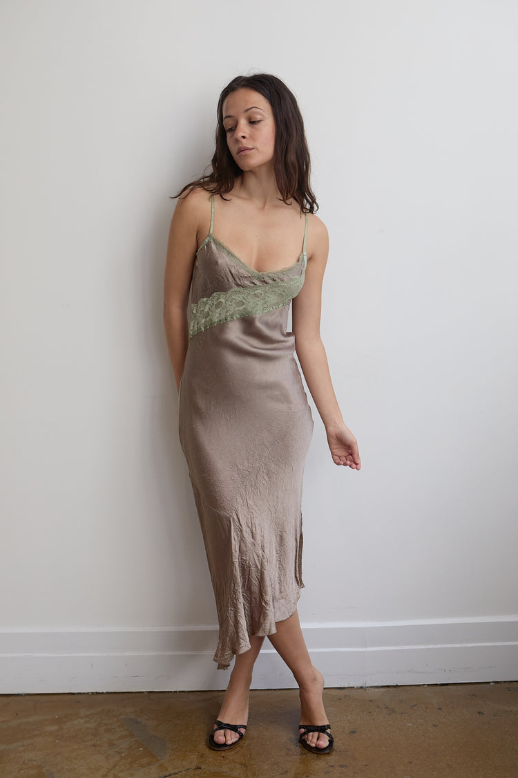 Vintage French Dark Bronze and Green Long Slip Size 4