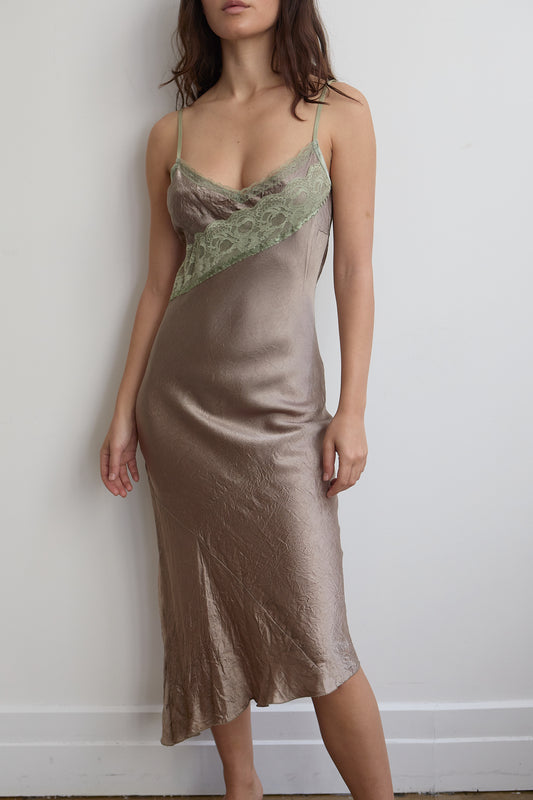 Vintage French Dark Bronze and Green Long Slip Size 4
