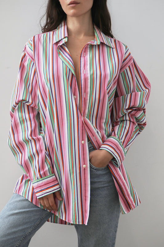 Vintage Ralph Lauren Pink and Green Striped Button Up Size 10