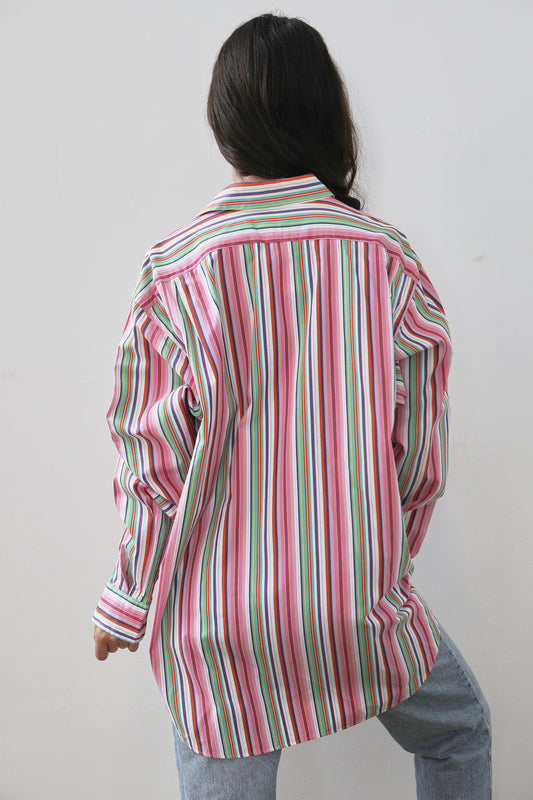 Vintage Ralph Lauren Pink and Green Striped Button Up Size 10