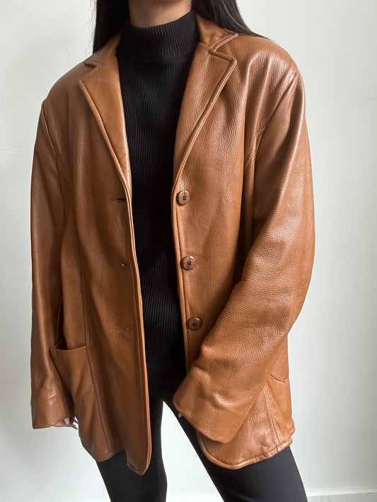 Vintage Cognac Brown Leather Jacket Size Large