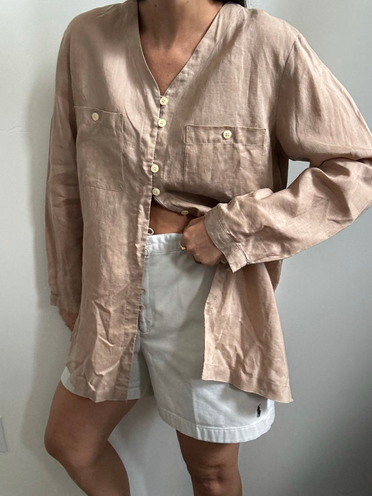 Vintage Linen Camel Button-Up Size Small