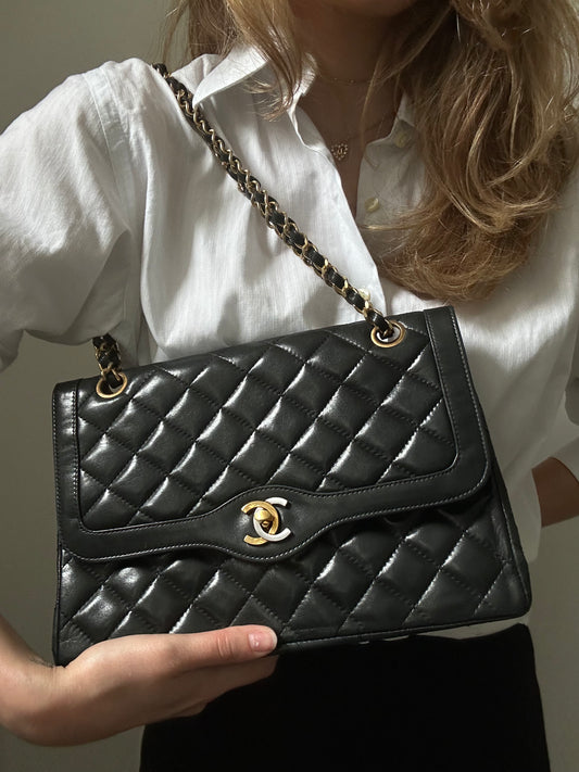 Vintage Two Toned Black Chanel 1991-1994 Flap Bag