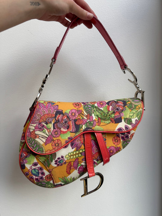 Vintage Dior 2004 Multicolor Floral Glamour Saddle Bag