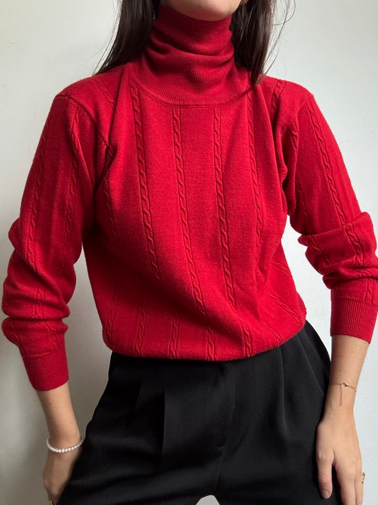Vintage Red Merino Wool Turtleneck Size Small