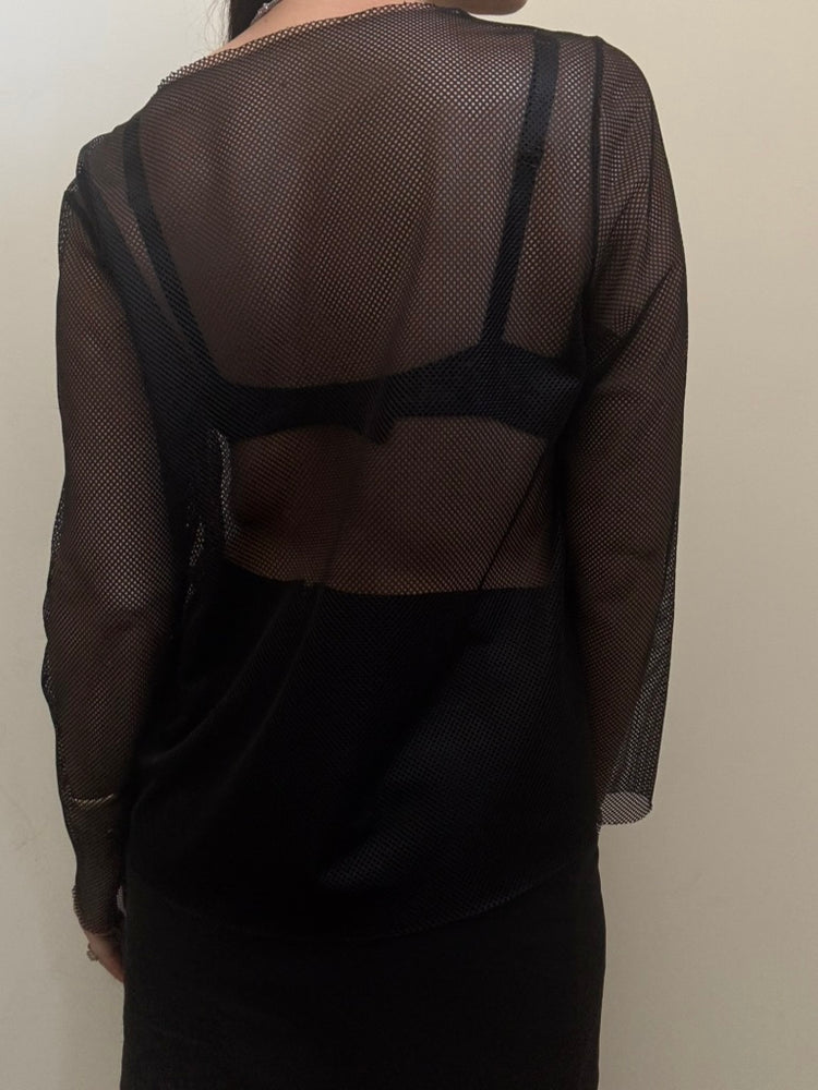 Vintage Black Knit Mesh Coverup Size Medium