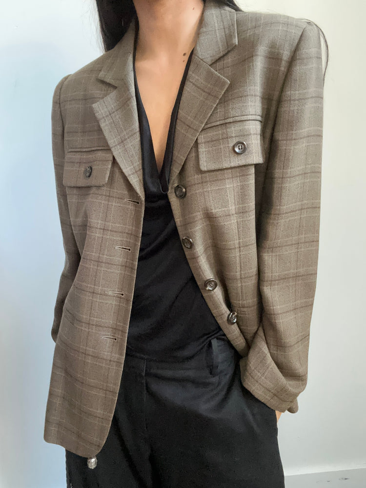 Vintage Brown Toned Plaid Blazer Size Large